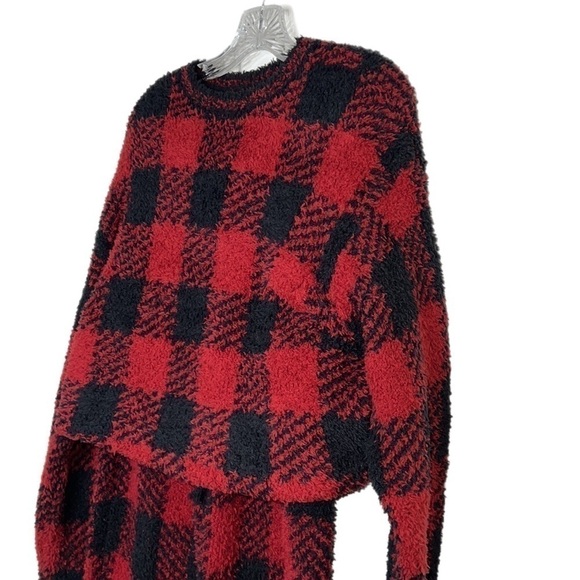 NWT SKIMS Cozy Knit Unisex Lounge Set - Brick Buffalo Check Oversized SET S/M - Picture 10 of 15